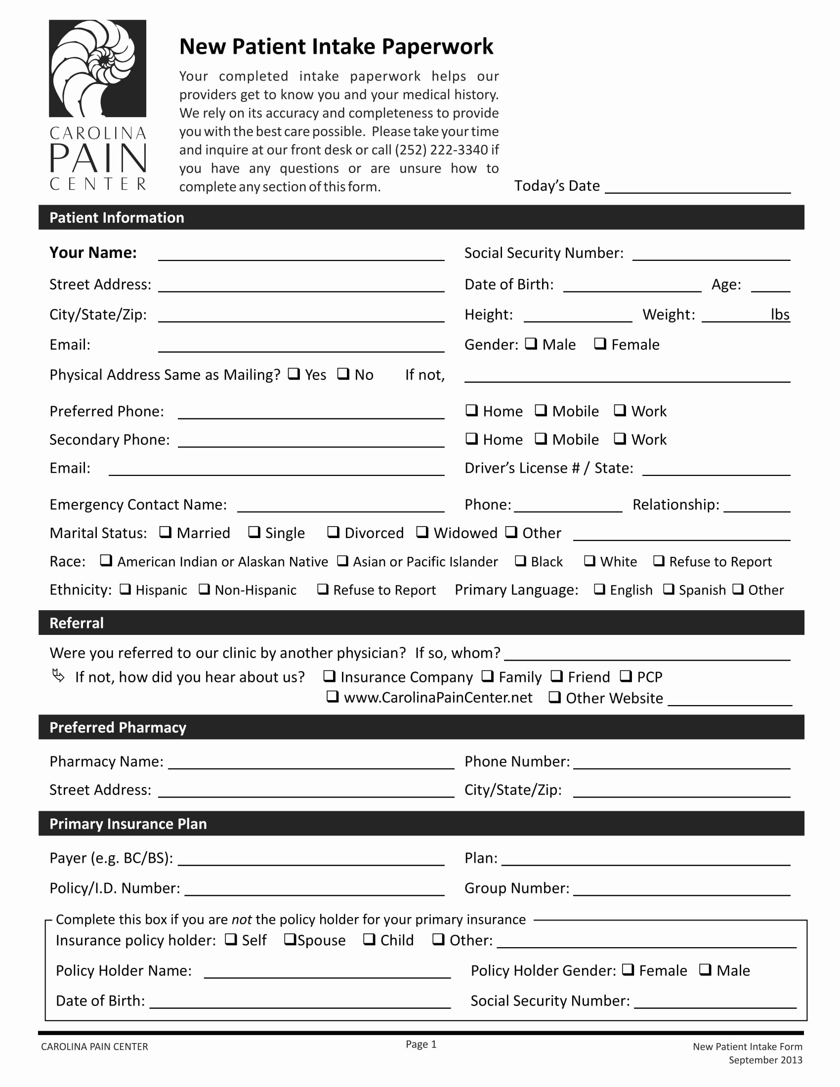 New Patient form Template Fresh Free 4 New Patient Intake forms