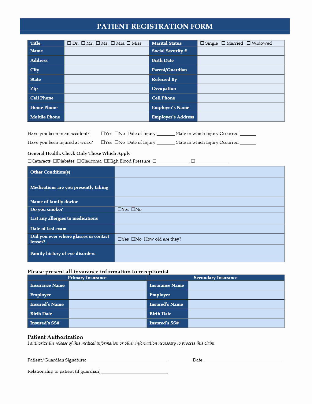 New Patient form Template Fresh New Patient Registration form