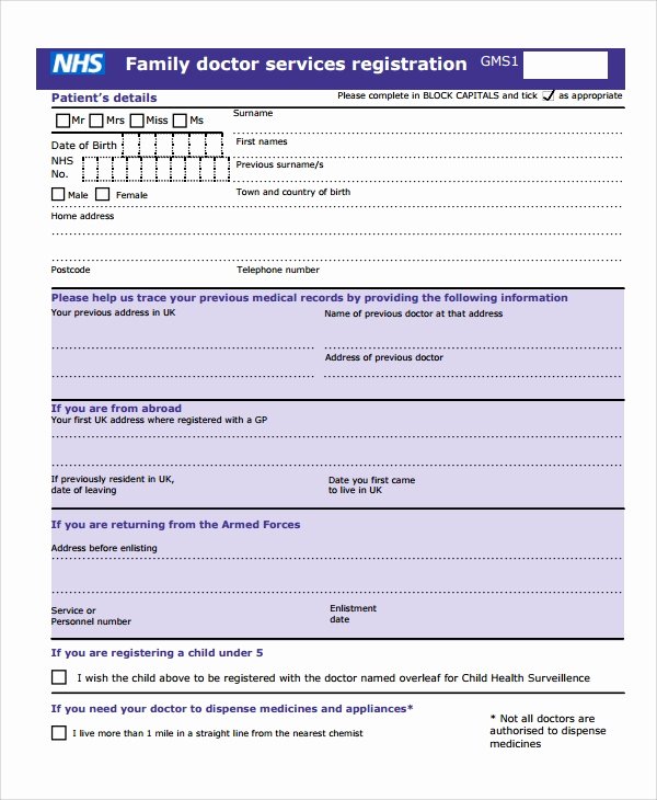 New Patient form Template Lovely Sample Patient Registration form 8 Free Documents