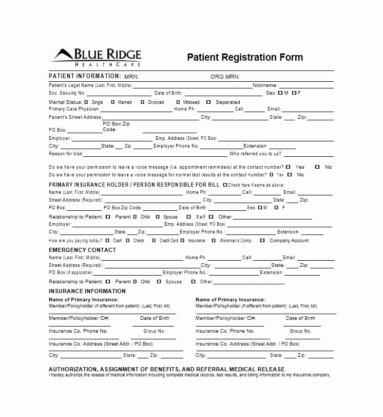 New Patient form Template Luxury 44 New Patient Registration form Templates Printable