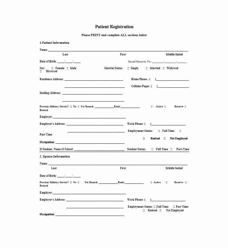 New Patient form Template Unique 44 New Patient Registration form Templates Printable