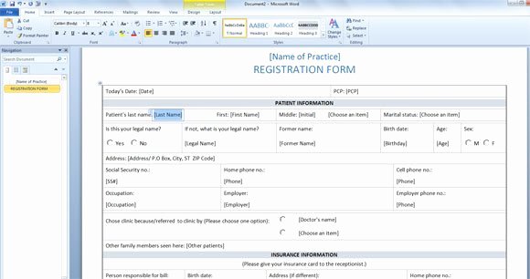 patient registration form template for word 2013