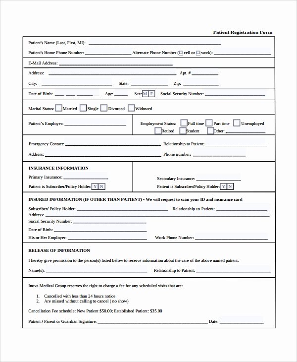 New Patient Registration form Template Best Of 9 Patient Registration form Templates