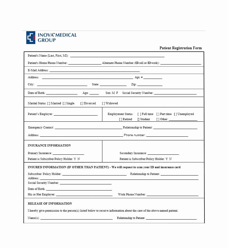 New Patient Registration form Template Fresh 44 New Patient Registration form Templates Printable