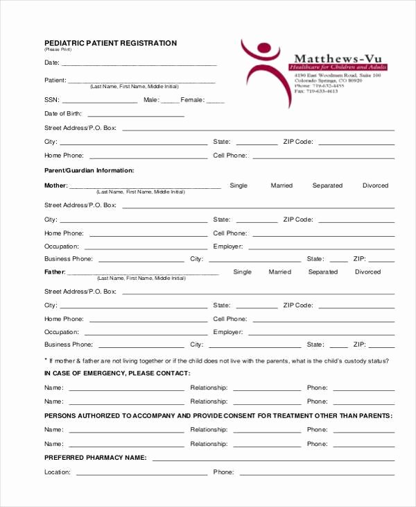 New Patient Registration form Template Fresh Free 38 Registration form Templates