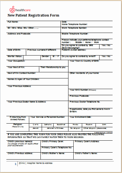 New Patient Registration form Template Fresh Patient Registration form Ms Word