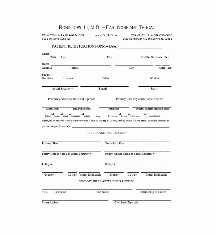 New Patient Registration form Template Inspirational 44 New Patient Registration form Templates Printable