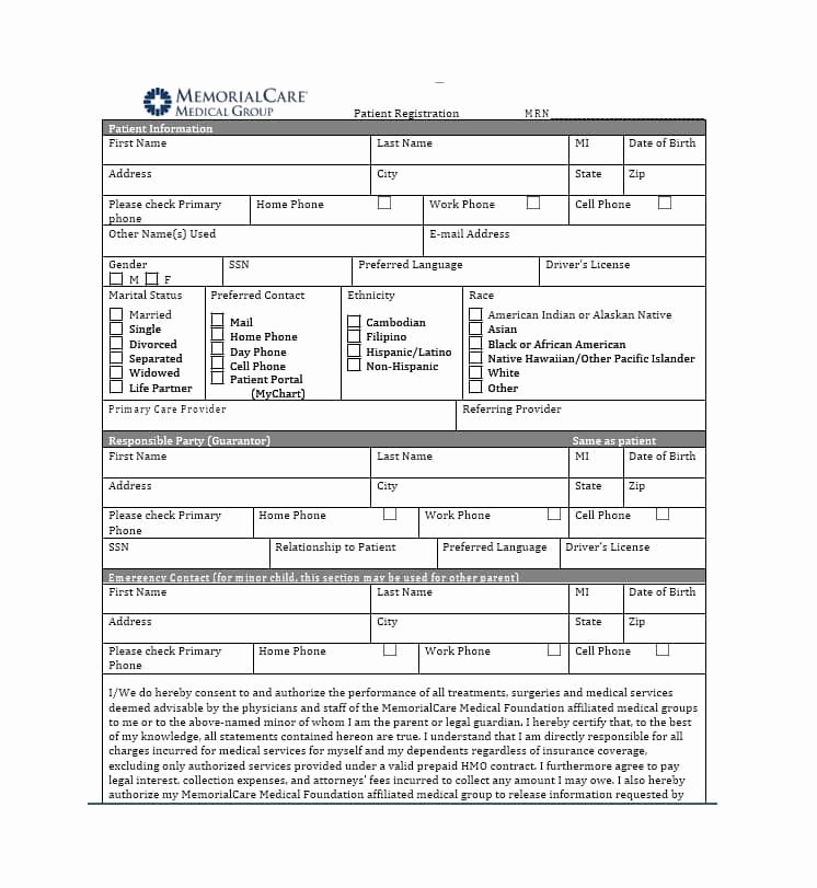 New Patient Registration form Template Inspirational 44 New Patient Registration form Templates Printable