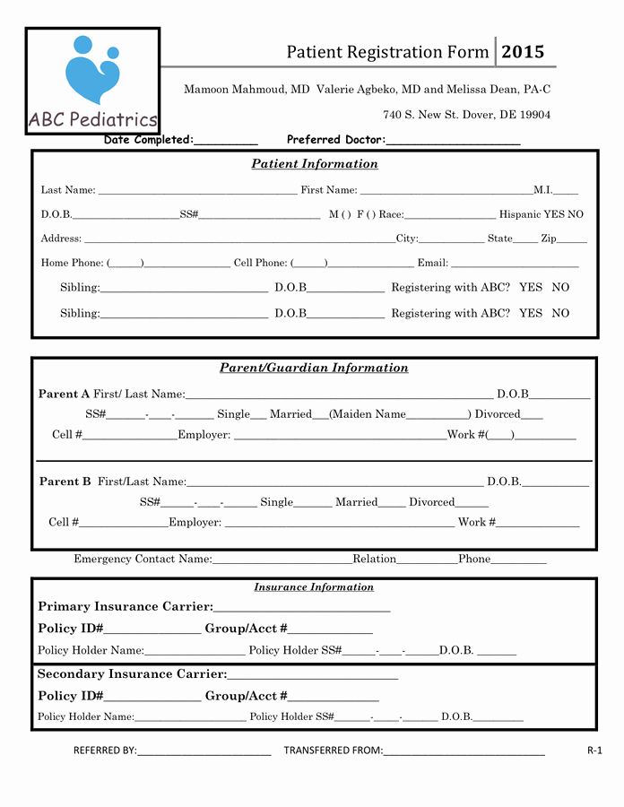 New Patient Registration form Template Unique Patient Registration form In Word and Pdf formats