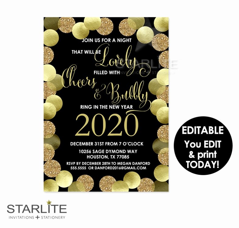 New Year Party Invitation Template New New Year S Party Invitation Printable Editable Instant