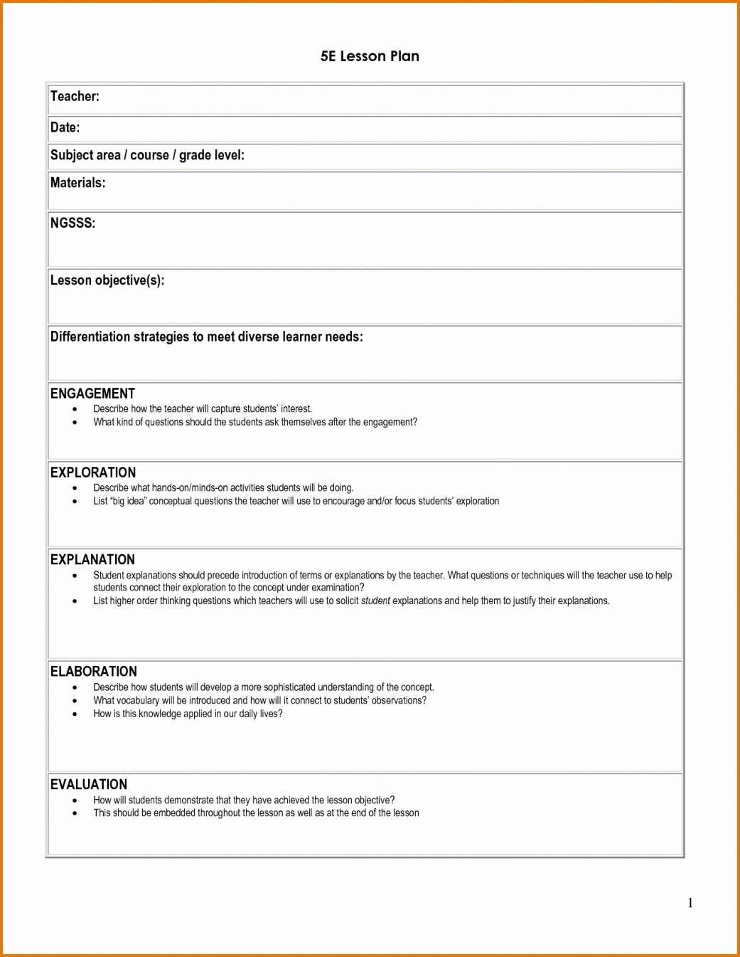 Ngss Lesson Plan Template Best Of 5 E Lesson Plan Template Classroom