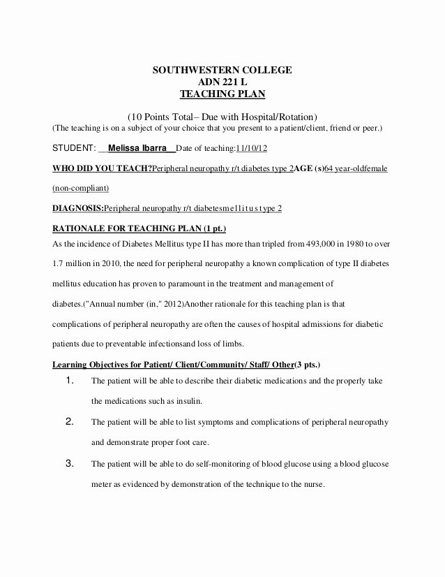 Nursing Education Plan Template Inspirational Nursing Patient Teaching Plan Sample