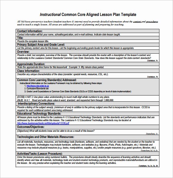 Nys Lesson Plan Template Beautiful Mon Core Lesson Plan Template 8 Free Word Excel