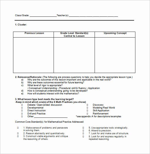 Nys Lesson Plan Template Lovely Mon Core Lesson Plan Template 8 Free Word Excel