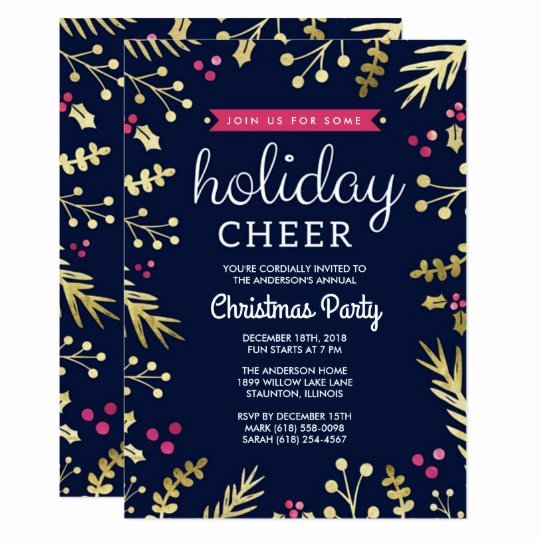 Office Christmas Party Invitation Template Beautiful Navy Blue Holiday Cheer Christmas Party Invitation