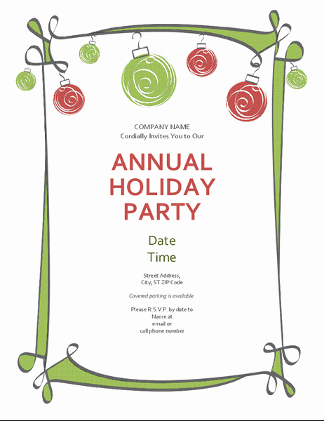 Office Party Invitation Template New Holiday Party Invitation with ornaments and Swirling