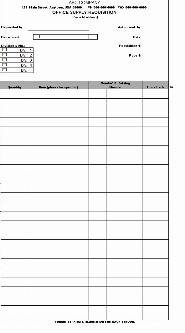 Office Supply order form Template Elegant Fice Supply Requisition form Template Sample