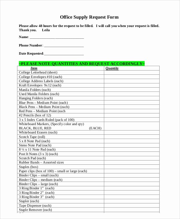 Office Supply order form Template Elegant Sample Supply Request form 10 Examples In Word Pdf