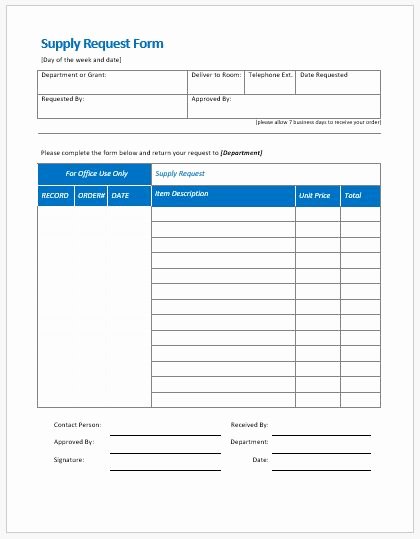 Office Supply order form Template Fresh Supply Request form Templates Ms Word