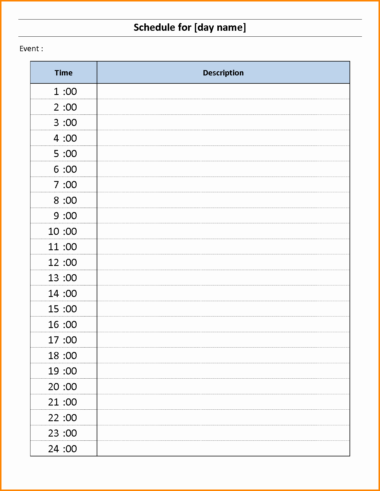 One Day Schedule Template Elegant 8 Hour by Hour Planner