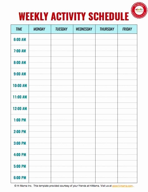 One Day Schedule Template Fresh Daycare Weekly Schedule Template 5 Day