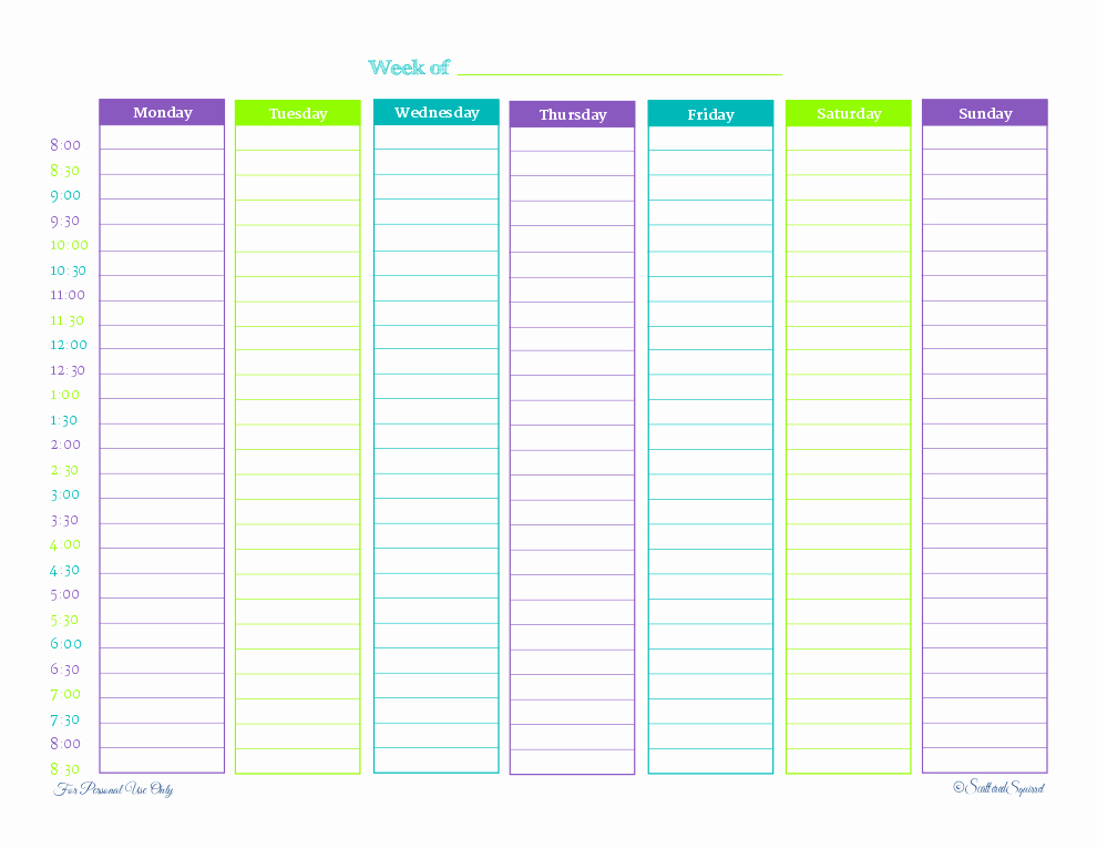 One Day Schedule Template Luxury Weekly Planner 1 Scattered Squirrel