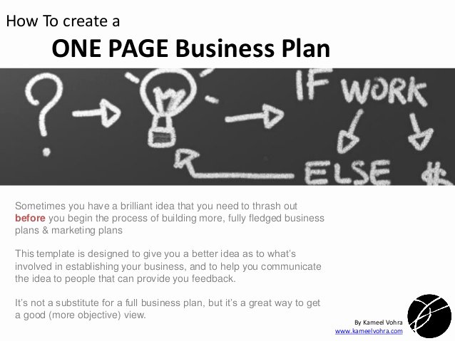 Pages Business Plan Template New A Quick One Page Business Plan Template