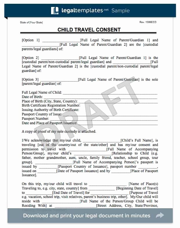 Parental Consent form Template Travel Awesome Child Travel Consent form Florida Trip In 2019