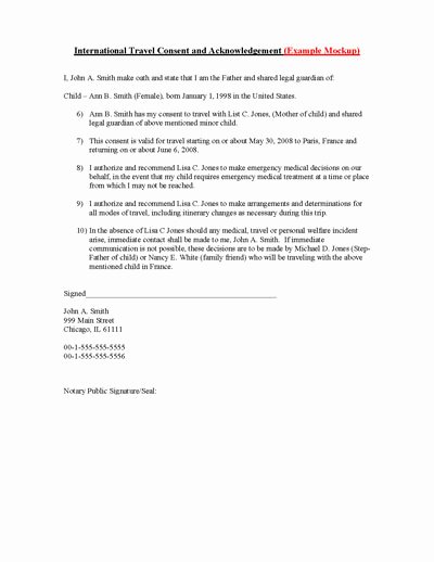 Parental Consent form Template Travel Beautiful Child International Travel Consent form