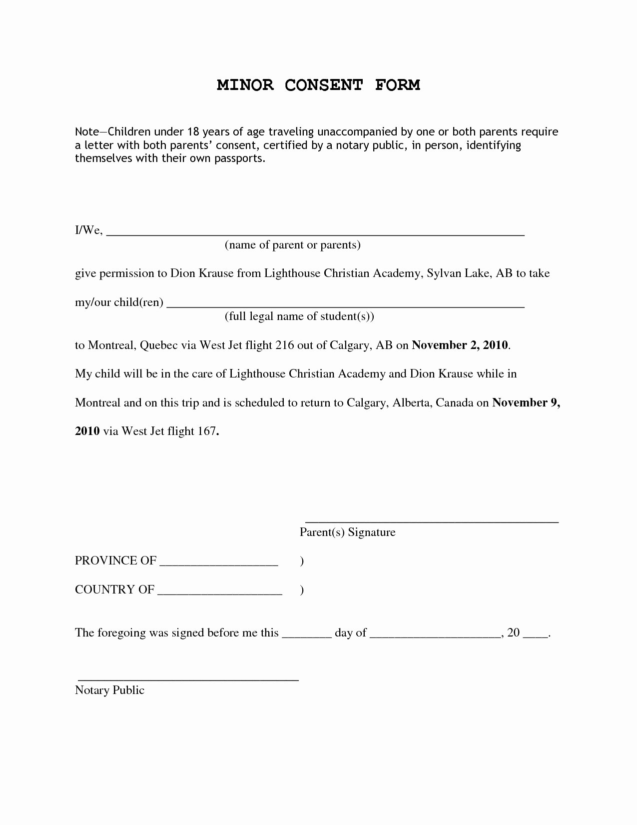 Parental Consent form Template Travel Best Of Letter Consent for Travel A Minor Child Template