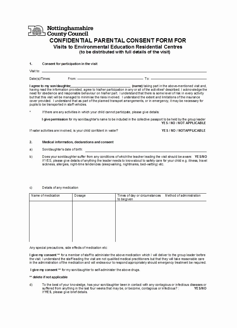 Parental Consent form Template Travel Fresh 50 Printable Parental Consent form Templates Template Lab