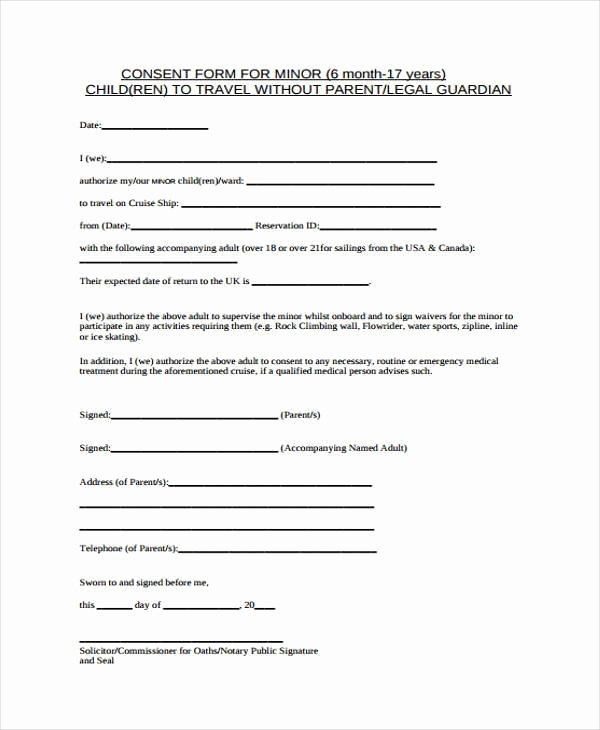 Parental Consent form Template Travel Lovely Free 40 Free Consent form Samples