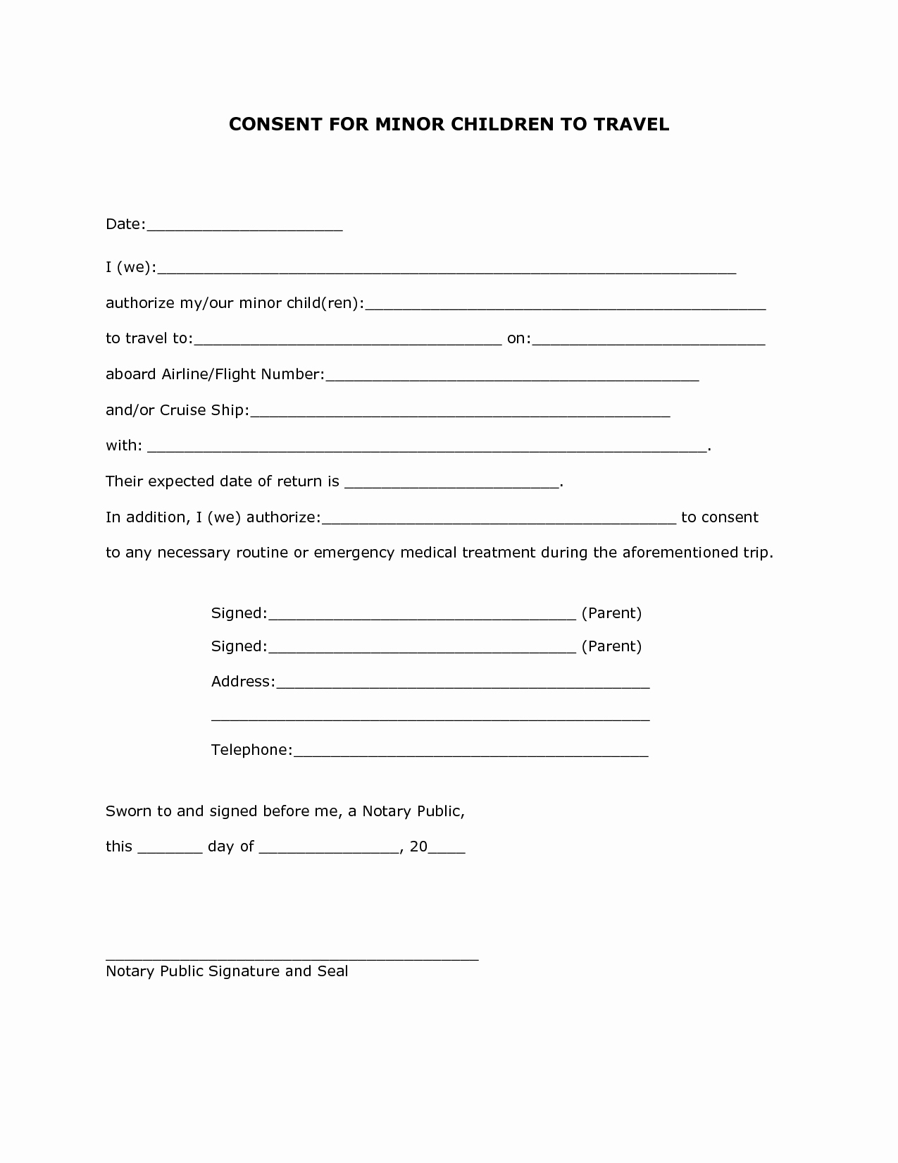 Parental Consent form Template Travel New Best S Of Parent Consent Letter for Minor Consent