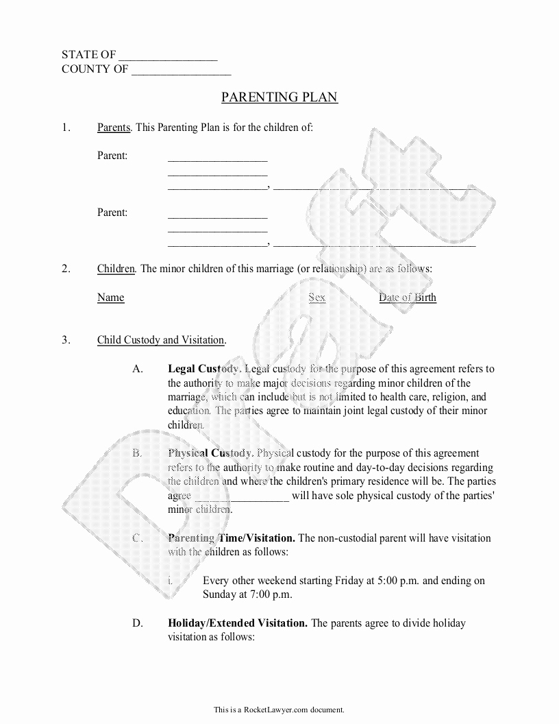 Parenting Plan Calendar Template Best Of Parenting Plan Child Custody Agreement Template with