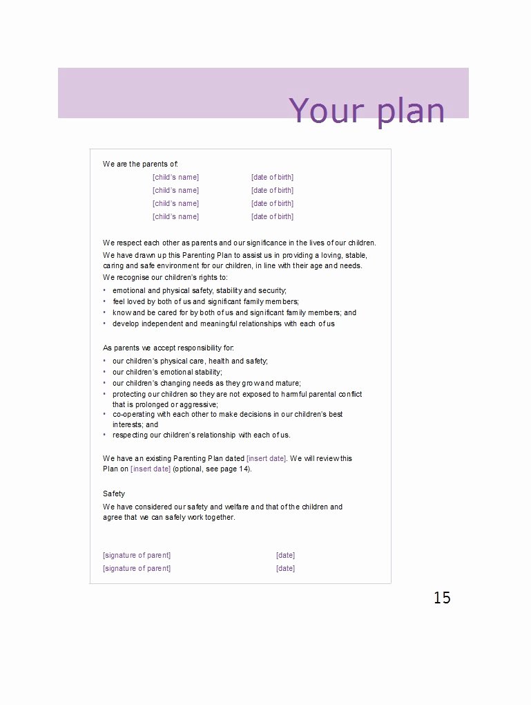 Parenting Plan Calendar Template Lovely 49 Free Parenting Plan &amp; Custody Agreement Templates