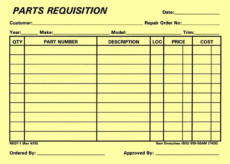 Part order form Template Beautiful Parts Requisition Yellow form