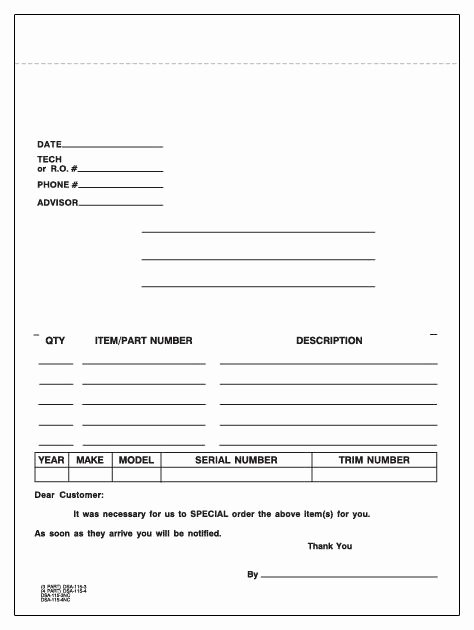 Part order form Template Beautiful Product Details