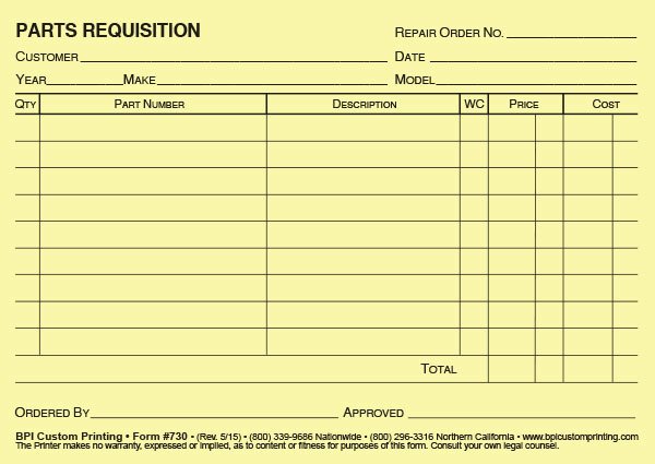 Part order form Template New Requisition On Parts Room Bpi Dealer Supplies