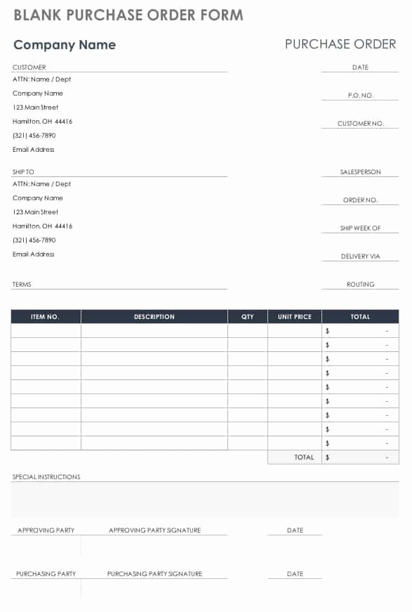 Part order form Template Unique Free Purchase order Templates