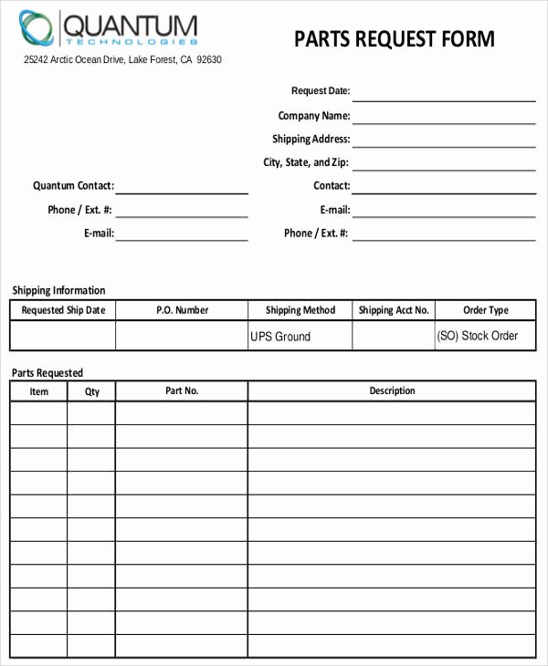 Part order form Template Unique Requisition form Example