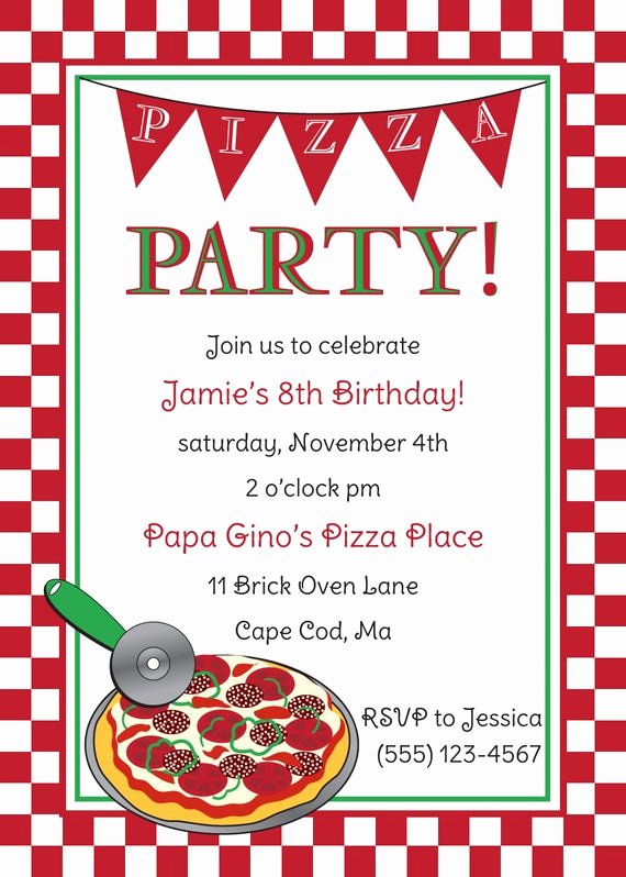 Party Invitation Template Free Fresh Pizza Party Birthday Invitation by Anchorbluedesign On Etsy