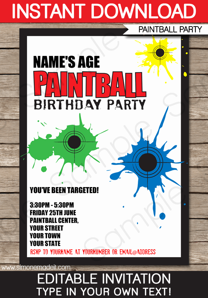 Party Invitation Template Printable Awesome Paintball Party Invitations Birthday Party