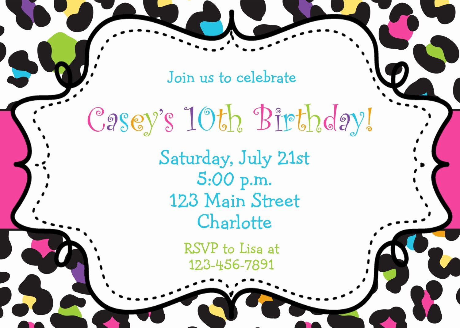 Party Invitation Template Printable Awesome Rainbow Cheetah Girls Birthday Party Invitation Printable