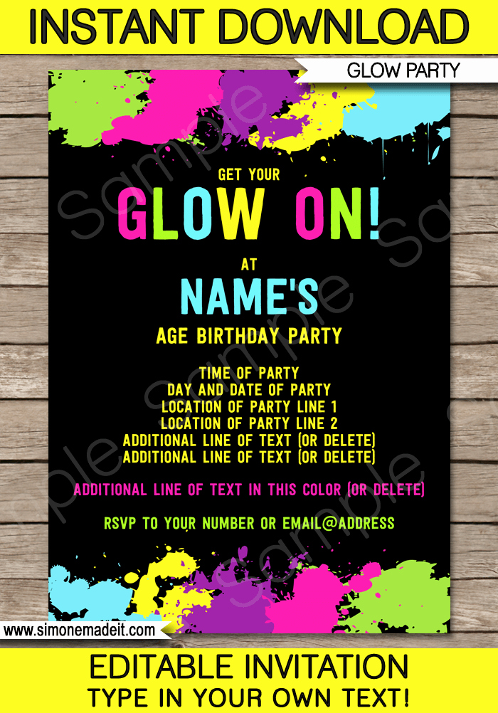 Party Invitation Template Printable Lovely Neon Glow Party Invitations Template