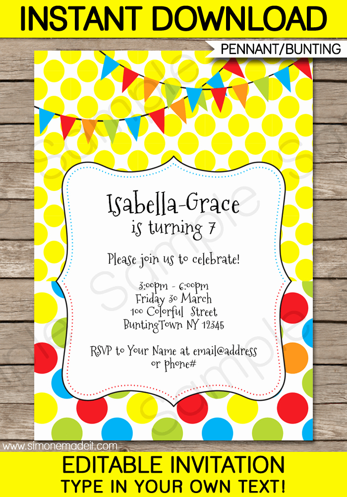 Party Invitation Template Printable Unique Colorful Bunting Invitations Template