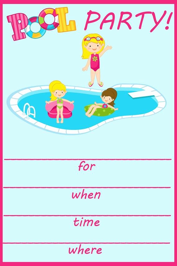 Party Invitation Template Printable Unique Items Similar to Pool Party Fill In Birthday Invitation On