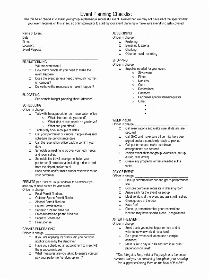 Party Planning List Template Luxury Free 13 event Planning Checklist Examples In Pdf