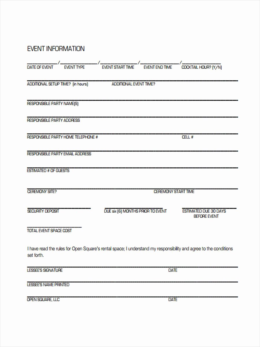 Party Rental Agreement Template New Free 8 event Agreement forms In Sample Example format