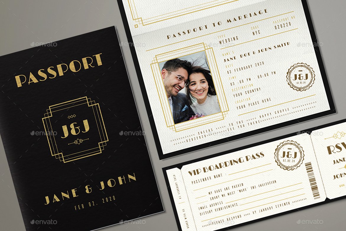 Passport Invitation Template Photoshop Awesome Art Deco Passport Wedding Invitation by Vector Vactory