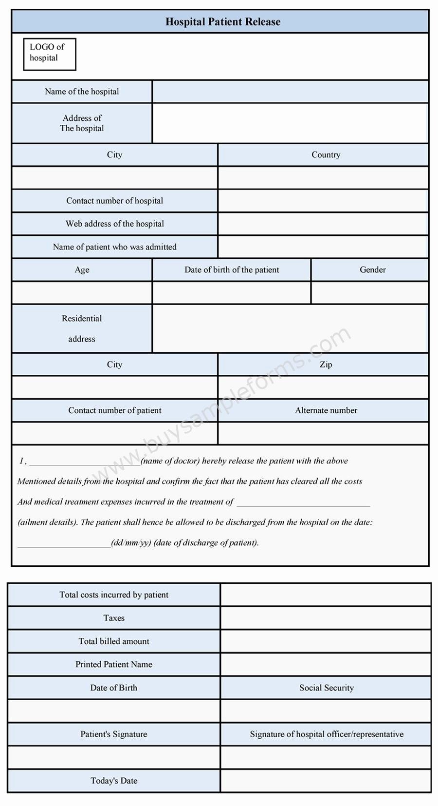 Patient Discharge form Template Best Of Hospital Patient Release form Sample forms